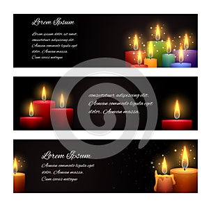 Set of horizontal banners with candles