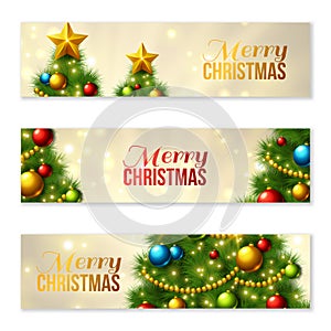 Set of Horizontal Banners with Christmas tree.