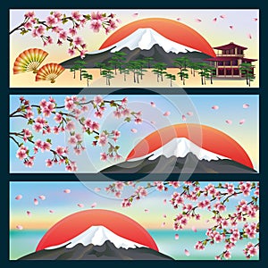 Set of horizontal banners japanese style