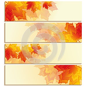 Set of horizontal banners with orange, red leaf maple