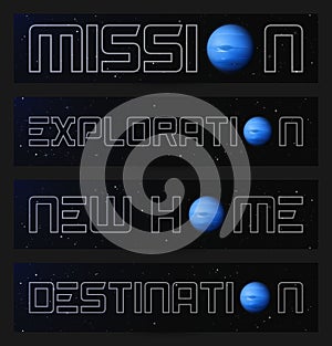 Set of horizontal banners with planet Neptune in outer space