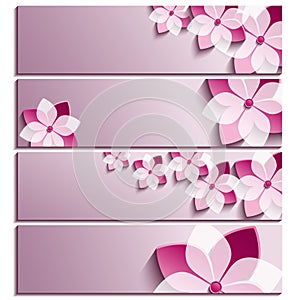 Set of horizontal banners purple with blossoming sakura