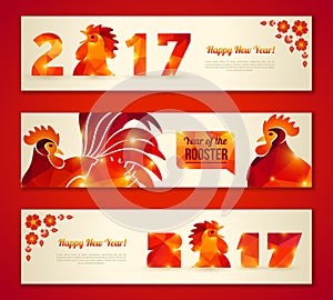 Set of Horizontal Banners with Rooster