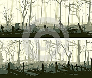 Set of horizontal banners with silhouettes of windbreak forest. photo