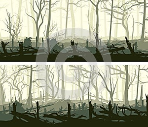 Set of horizontal banners with silhouettes of windbreak forest.
