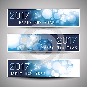 Set of Horizontal Christmas, New Year Banners - 2017