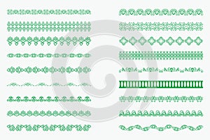 Set of horizontal isolated Green lace borders for design