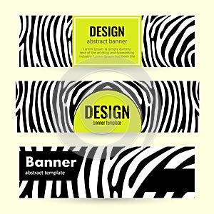 Set of horizontal lime banners with black stripes. Bright circle on abstract design.