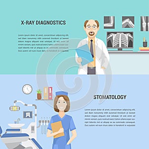 Set of horizontal medical banners flat design.