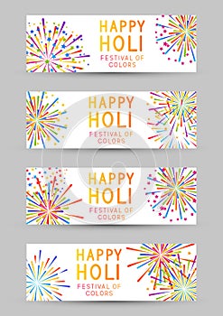 Set of horizontal panoramic banners with color fireworks isolated on white background for holy festival holiday design