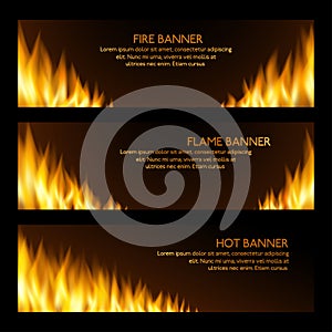 Set of horizontal realistic fire banners