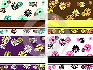 Set of horizontal retro banners with large flowers