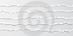 Set of horizontal seamless torn paper stripes. Paper texture with damaged edge. Tear paper borders. Vector illustration