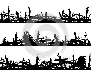 Set of horizontal silhouette banners with windbreak forest. photo