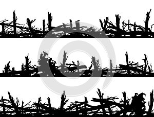 Set of horizontal silhouette banners with windbreak forest.