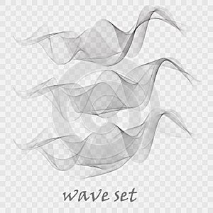Set of horizontal waves, gray lines on a transparent background.