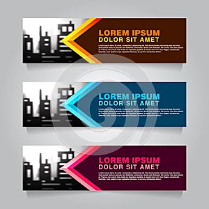 Set Horizontal Web banner. Building town brochure. Vector Illustration