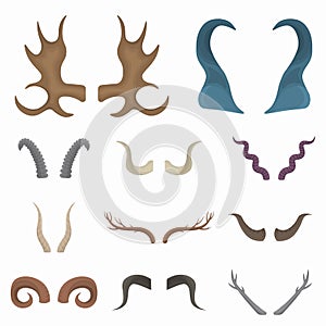 Set of horn animals or devil, demon, satan