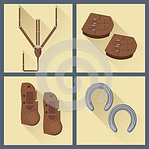 Set of horse gear in flat style