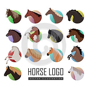 Set of Horse Logo Flat Style illustrations