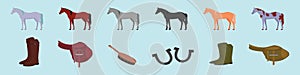 Set of horses cartoon icon design template with various models. vector illustration isolated on blue background