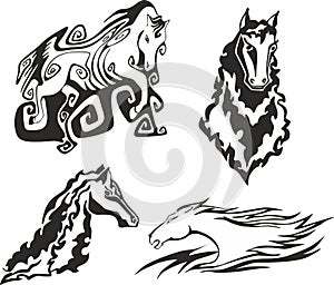 Set of horses for tattoo stencils