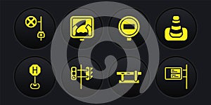 Set Hospital road traffic, Traffic cone, light, Parking car barrier, Stop sign, Drawbridge ahead, ublic transport board