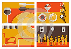 Set of hostelry flat colored backgrounds photo