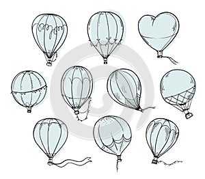 Set of  hot air baloons, vector line  illustration