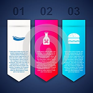 Set Hot chili pepper pod, Ketchup bottle and Burger. Business infographic template. Vector