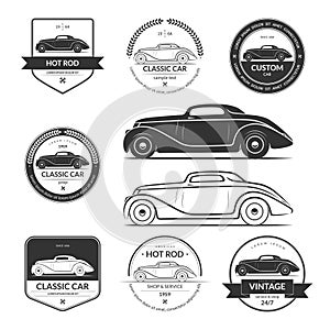 Set of hot rod car labels, emblems, logos