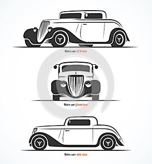 Set of hot rod or vintage custom sports car silhouettes. Vector illustration