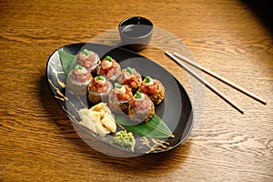 A set of hot sushi rolls