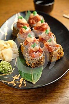 A set of hot sushi rolls