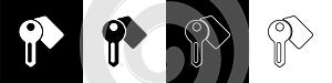 Set Hotel door lock key icon isolated on black and white background. Vector
