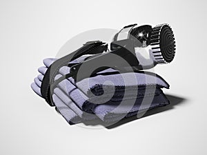 Set in hotel for drying hair dryer towels 3d render on gray background with shadow