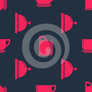 Set Hotel service bell and Coffee cup on seamless pattern. Vector.