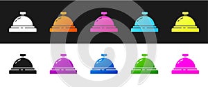 Set Hotel service bell icon isolated on black and white background. Reception bell. Vector