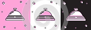 Set Hotel service bell icon isolated on pink and white, black background. Reception bell. Vector