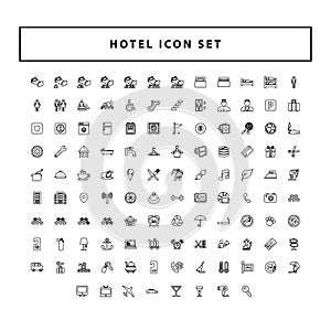 Set of Hotel and travel black icons with outline style design