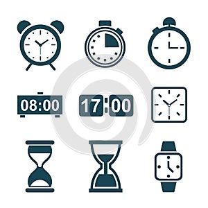 Set hourglass icons, sandglass timer, clock flat icon for apps and websites â€“ vector