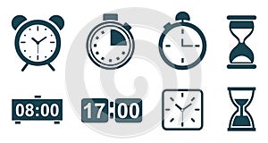 Set hourglass icons, sandglass timer, clock flat icon for apps and websites â€“ vector