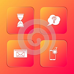 Set Hourglass, Speech bubble Question, Mail and e-mail and Mobile service icon. Vector