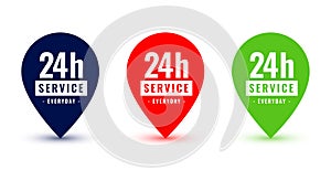 set of 24 hours open service concept label with pointer design