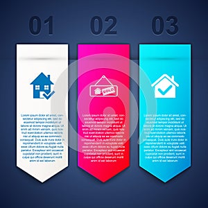 Set House with check mark, Hanging sign Sold and . Business infographic template. Vector