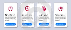 Set House in hand, Life insurance with shield, Graduation cap and . Business infographic template. Vector