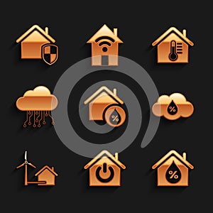 Set House humidity, Smart home, Humidity, with wind turbine, Internet of things, temperature and under protection icon