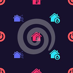 Set House humidity, Smart home, temperature and Power button on seamless pattern. Vector