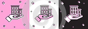 Set House insurance icon isolated on pink and white, black background. Security, safety, protection, protect concept