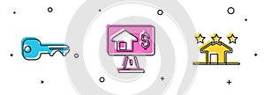 Set House key, Online real estate and Real icon. Vector